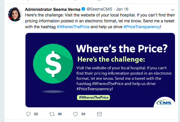 Medicare head asks Twitter to help enforce price transparency policy